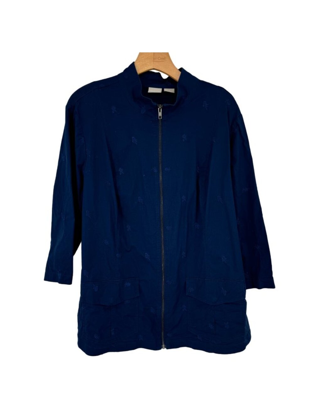 Chicos 4 Zenergy Blue Embroidered Zip Jacket Size 2x Womens cotton stretch